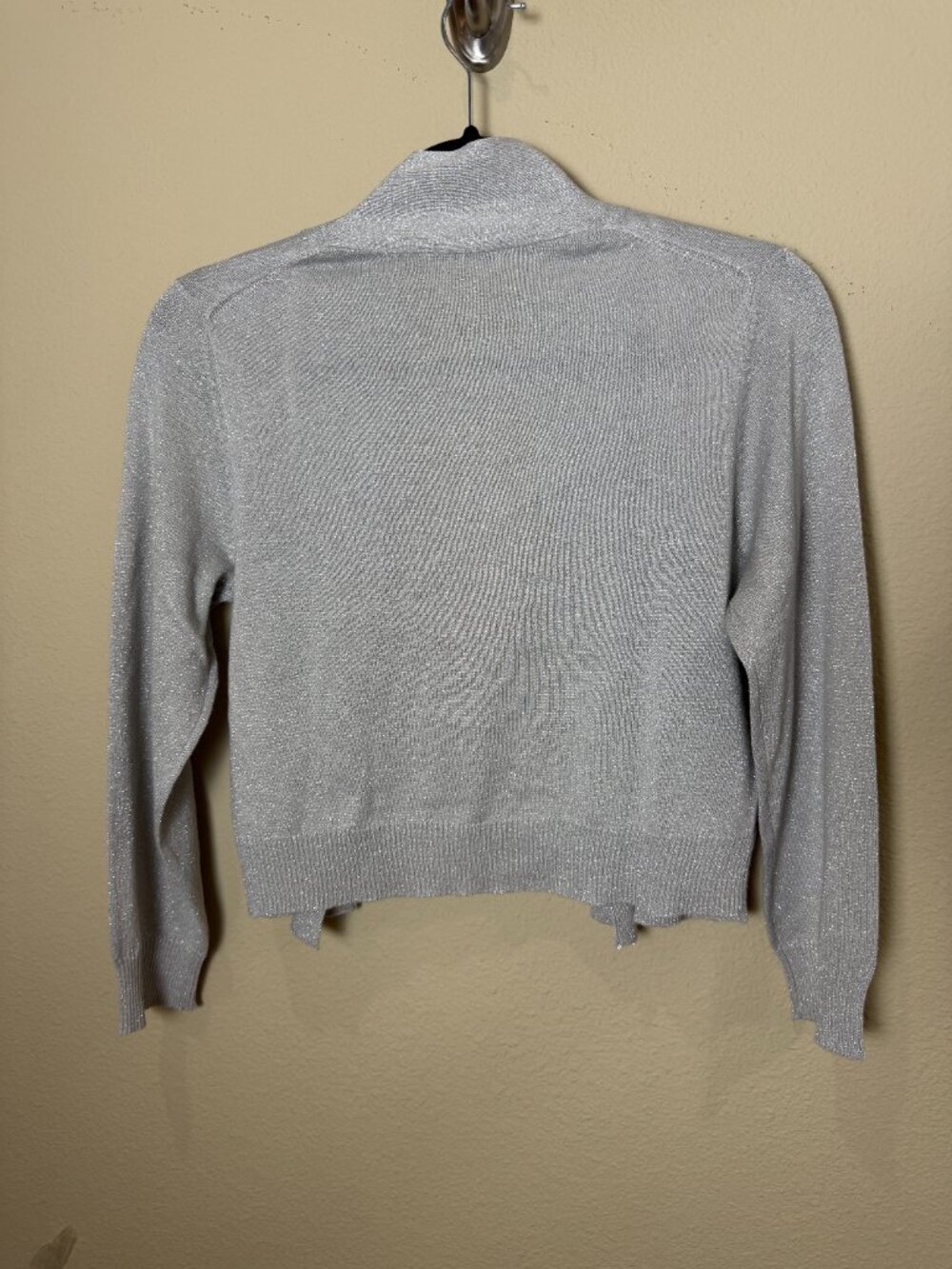 Calvin Klein 3/4 Sleeve Glitter Shrug Cardigan Sparkly Silver Size Small - Picture 4 of 7